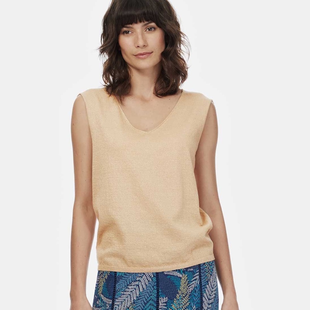 BRORA COTTON OPEN V NECK METALLIC T-SHIRT